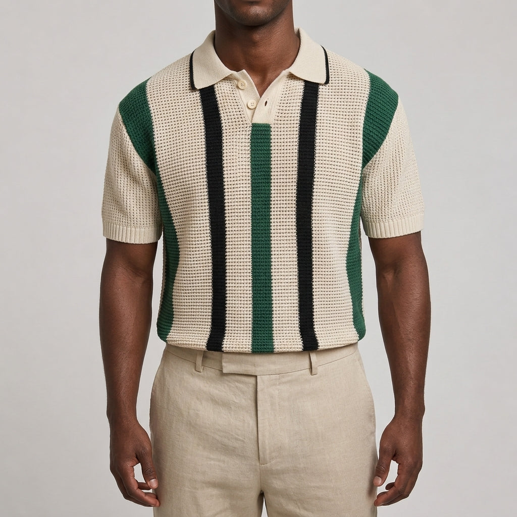 Gestreiftes Poloshirt Mit V Ausschnitt
