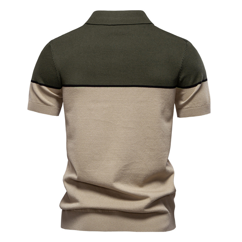 Tom Hollinger | Men's polo shirt with a V-neck, short-sleeved, two-tone, with ribbündchen