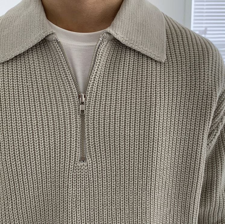Tom Hollinger | Gemütlicher gestrickter Pullover mit halbem Reißverschluss und verstellbarem Kragen