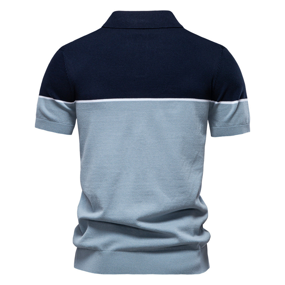 Tom Hollinger | Men's polo shirt with a V-neck, short-sleeved, two-tone, with ribbündchen