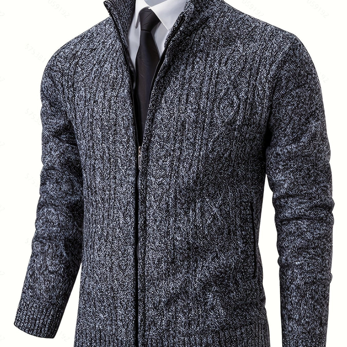 Herren Strickjacke Mit Struktur Und Stehkragen