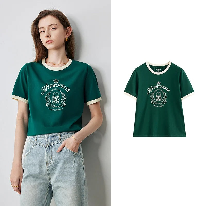 Tom Hollinger | Bedrucktes T-Shirt mit Kontrastsaum