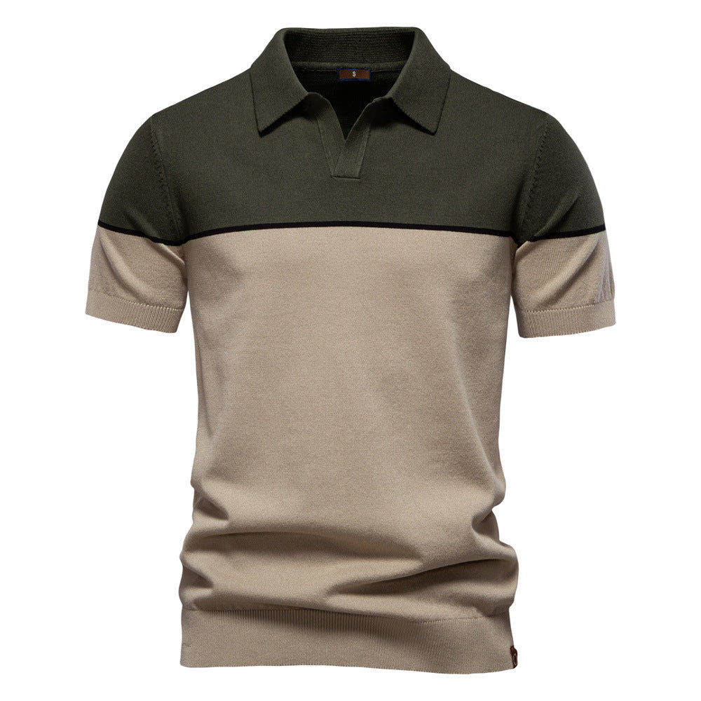 Tom Hollinger | Men's polo shirt with a V-neck, short-sleeved, two-tone, with ribbündchen