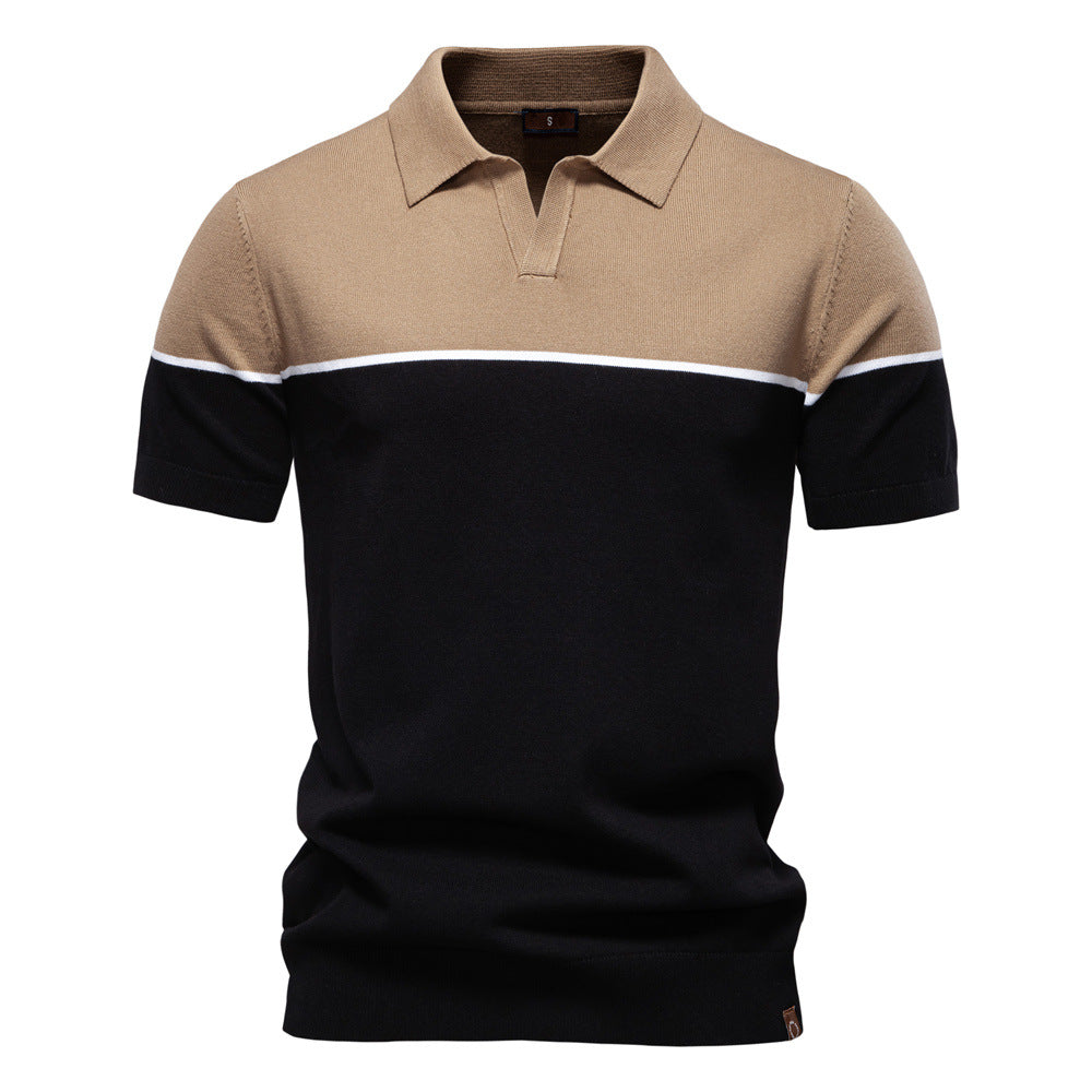 Tom Hollinger | Men's polo shirt with a V-neck, short-sleeved, two-tone, with ribbündchen