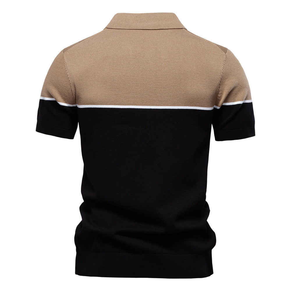 Tom Hollinger | Men's polo shirt with a V-neck, short-sleeved, two-tone, with ribbündchen