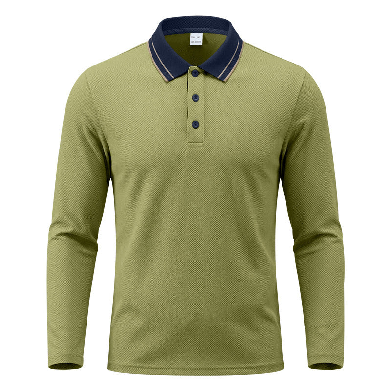 Herren Langarm Piqué Poloshirt Mit Kontrastkragen