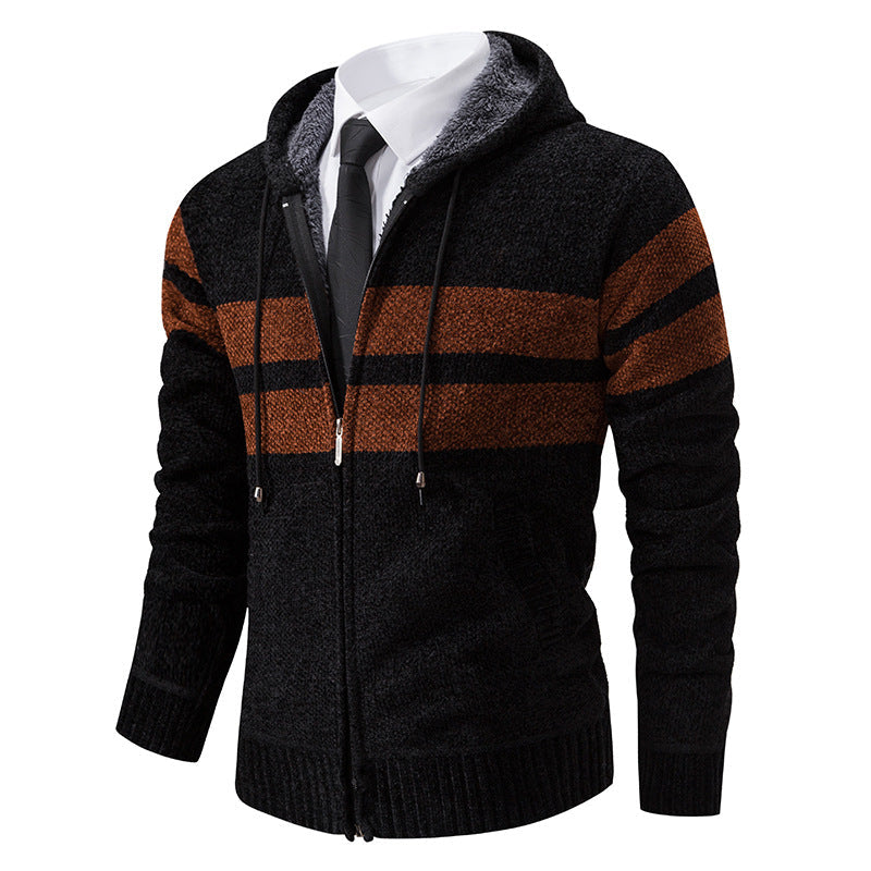 Herren Strickjacke Mit Teddyfutter Und Kontraststreifen