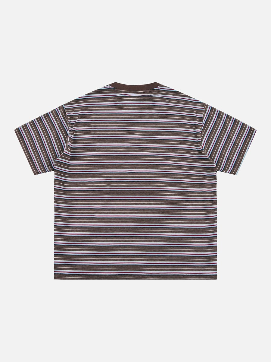 Lässiges gestreiftes Strick-T-Shirt in Braun und Gold
