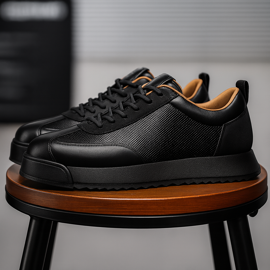 Leder Gepolsterte Sneaker Braun und Schwarz