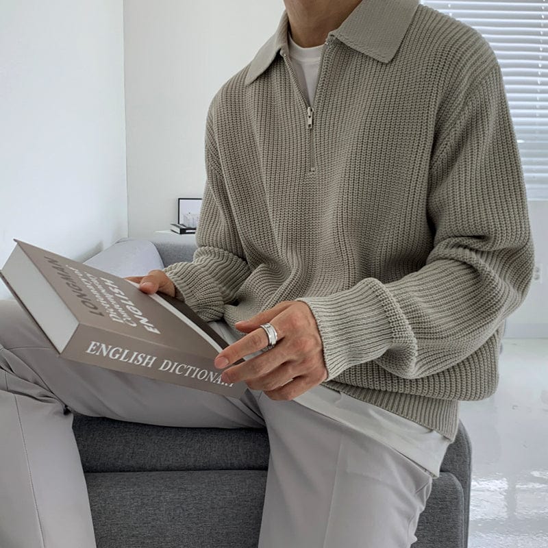 Tom Hollinger | Gemütlicher gestrickter Pullover mit halbem Reißverschluss und verstellbarem Kragen