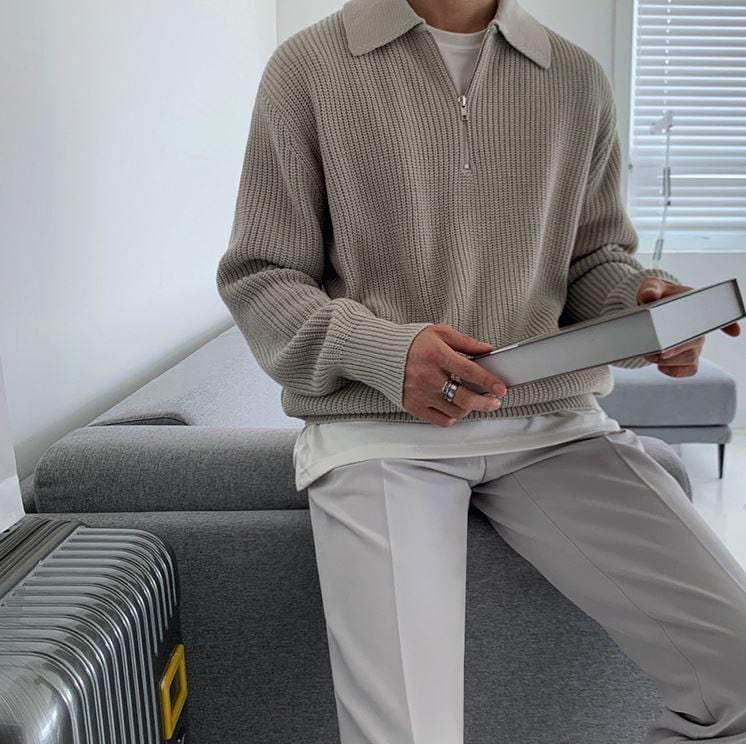 Tom Hollinger | Gemütlicher gestrickter Pullover mit halbem Reißverschluss und verstellbarem Kragen