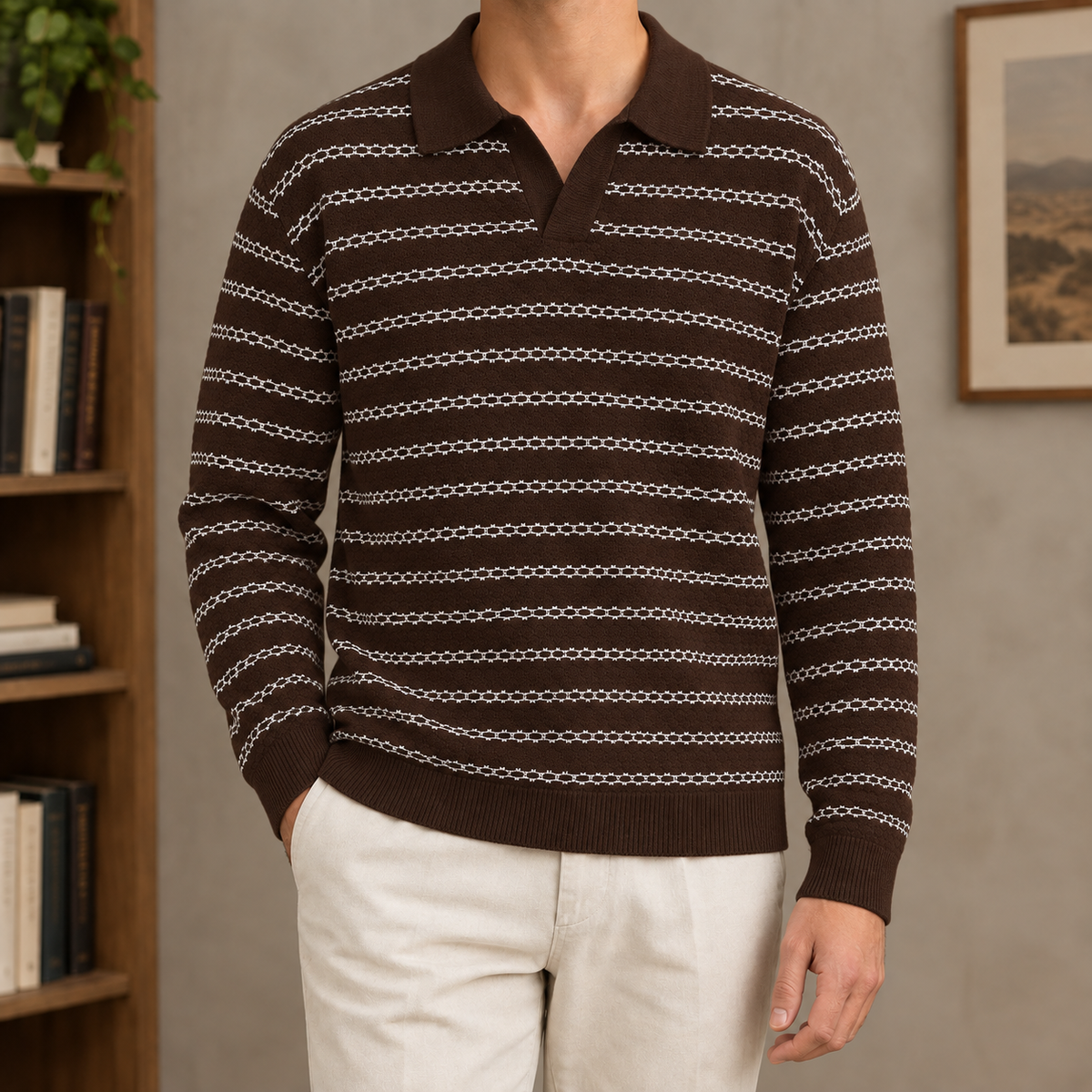 Poloshirt Aus Leinenmischstrick Mit Offenem Kragen