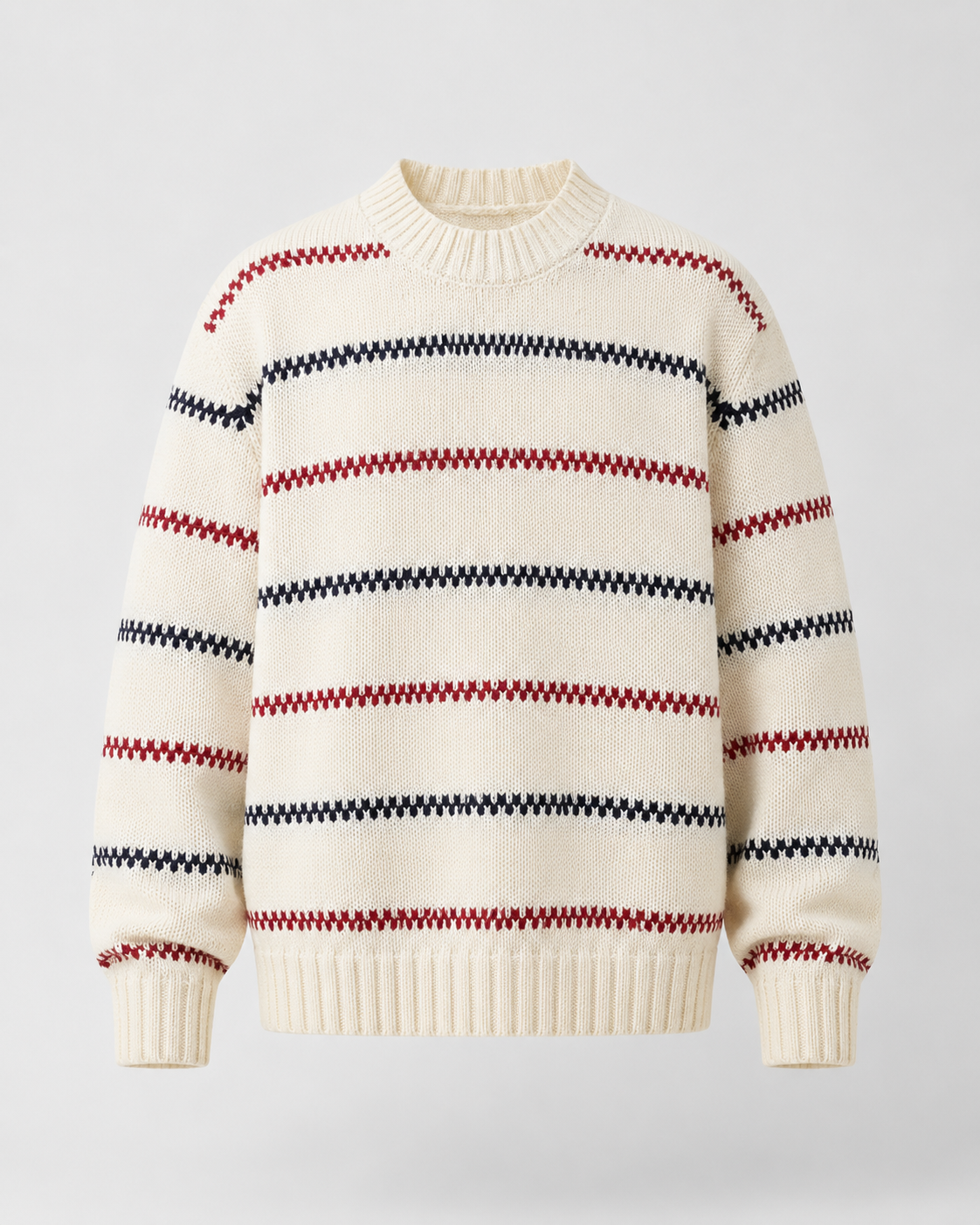 Herrenpullover in Cremefarben mit Streifen, Rückansicht