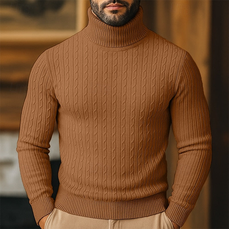 Klassischer Zopfstrick Rollkragenpullover