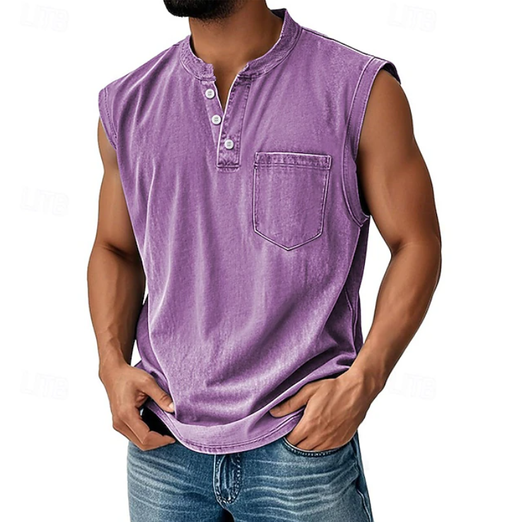 Herren Henley Tanktop Ärmellos Im Vintage Stil