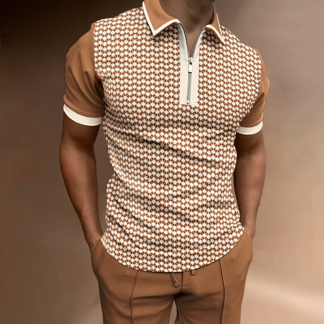 Herren Poloshirt Mit Reissverschluss Und Printdetails