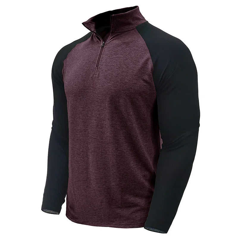 Herren Pullover mit Viertelreißverschluss und Farbblock-Stretch