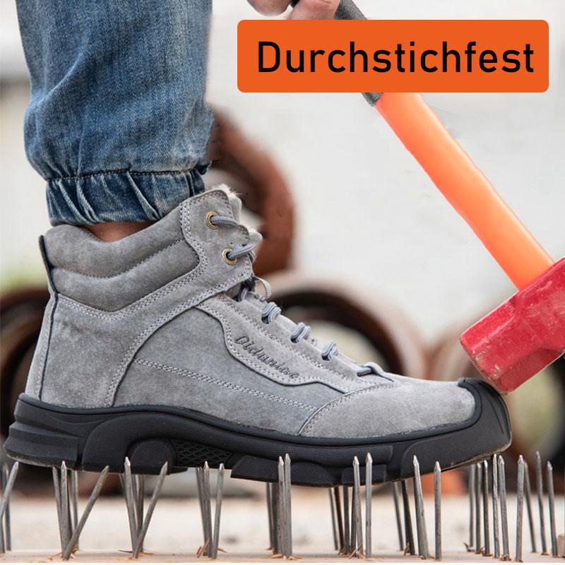 Grauer Sicherheitsschuh mit profilierter, rutschhemmender Sohle