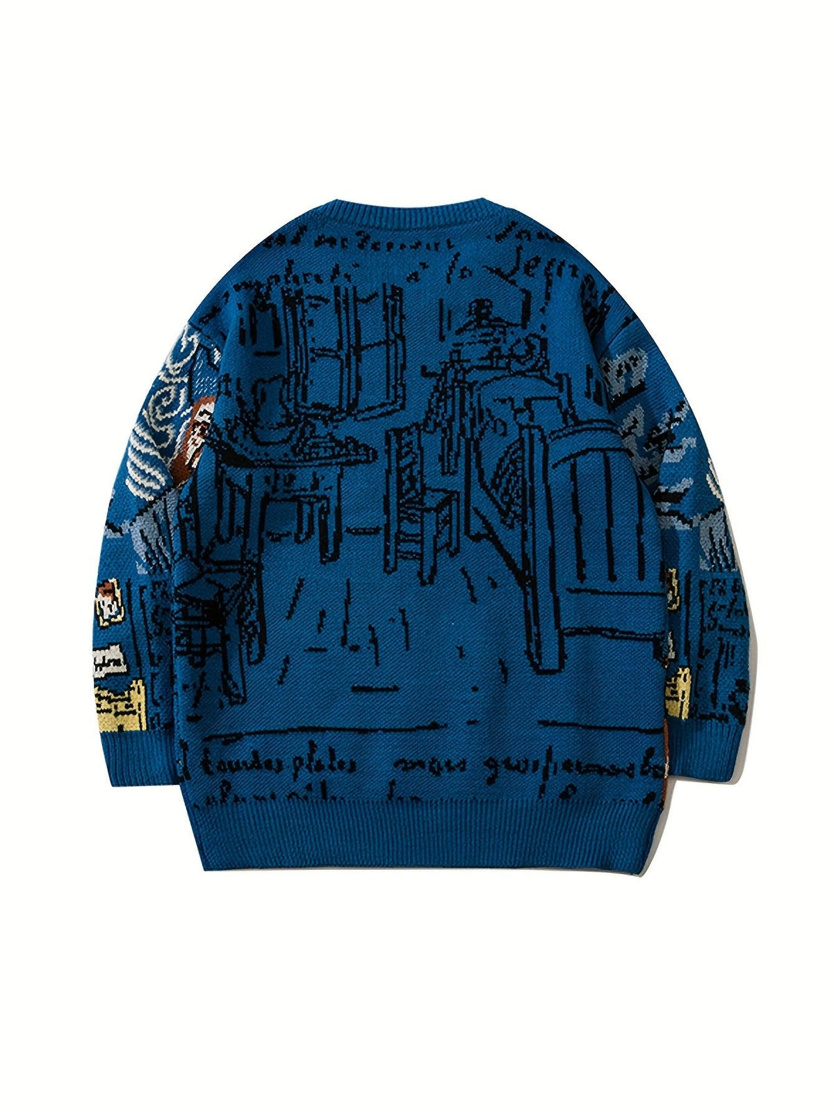 Detailansicht des Jacquard-Strickmusters mit künstlerischem Porträt