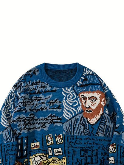 Pullover mit markantem Porträtmotiv und strukturiertem Jacquard-Muster