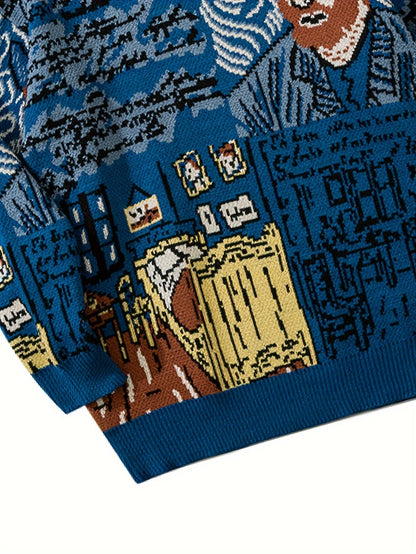 Jacquard-Pullover mit Rundhalsausschnitt und Porträtmotiv