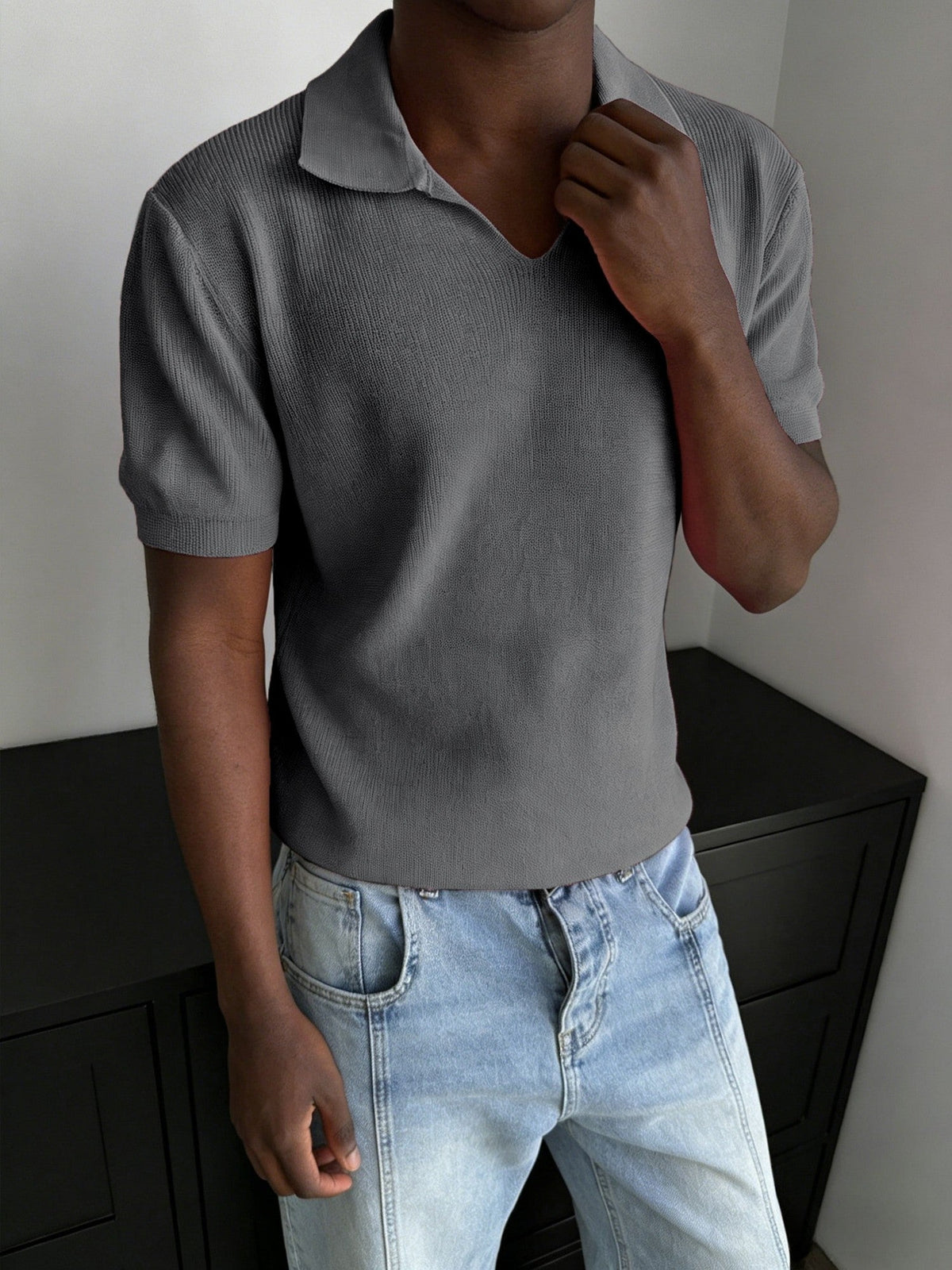 Damen-Poloshirt mit kurzen Ärmeln und gerippter Struktur