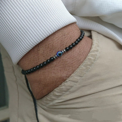 Herrenarmband aus Naturstein mit bösem Blick und Perlen