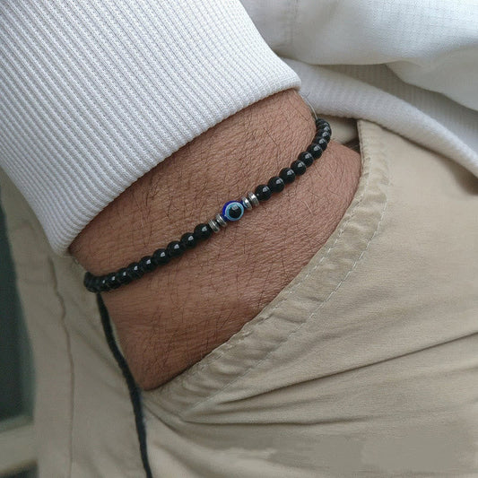 Tom Hollinger |  Herrenarmband aus Naturstein mit bösem Blick und Perlen