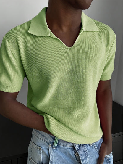 Rippstrick Poloshirt Mit Offenem V Ausschnitt