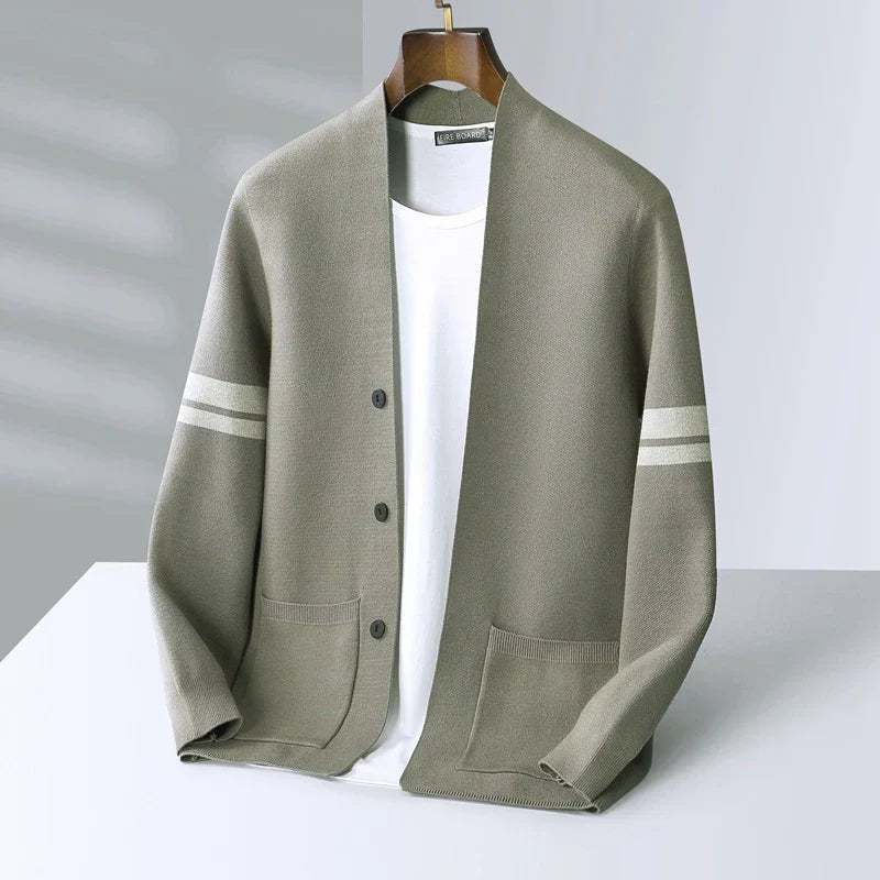 Tom Hollinger | Herren Merino-Mischung Cardigan mit gestreiften Ärmeln und aufgesetzten Taschen