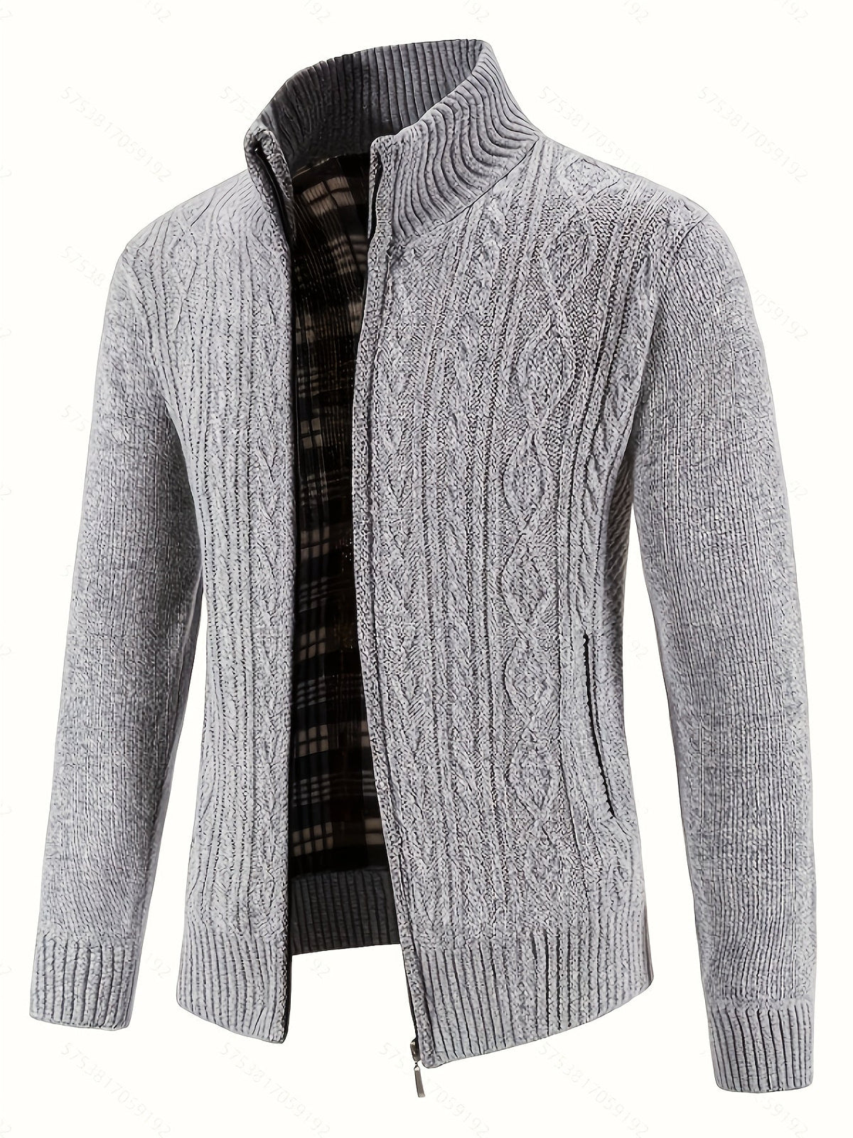 Nahaufnahme des Stehkragens an der Herren-Strickjacke