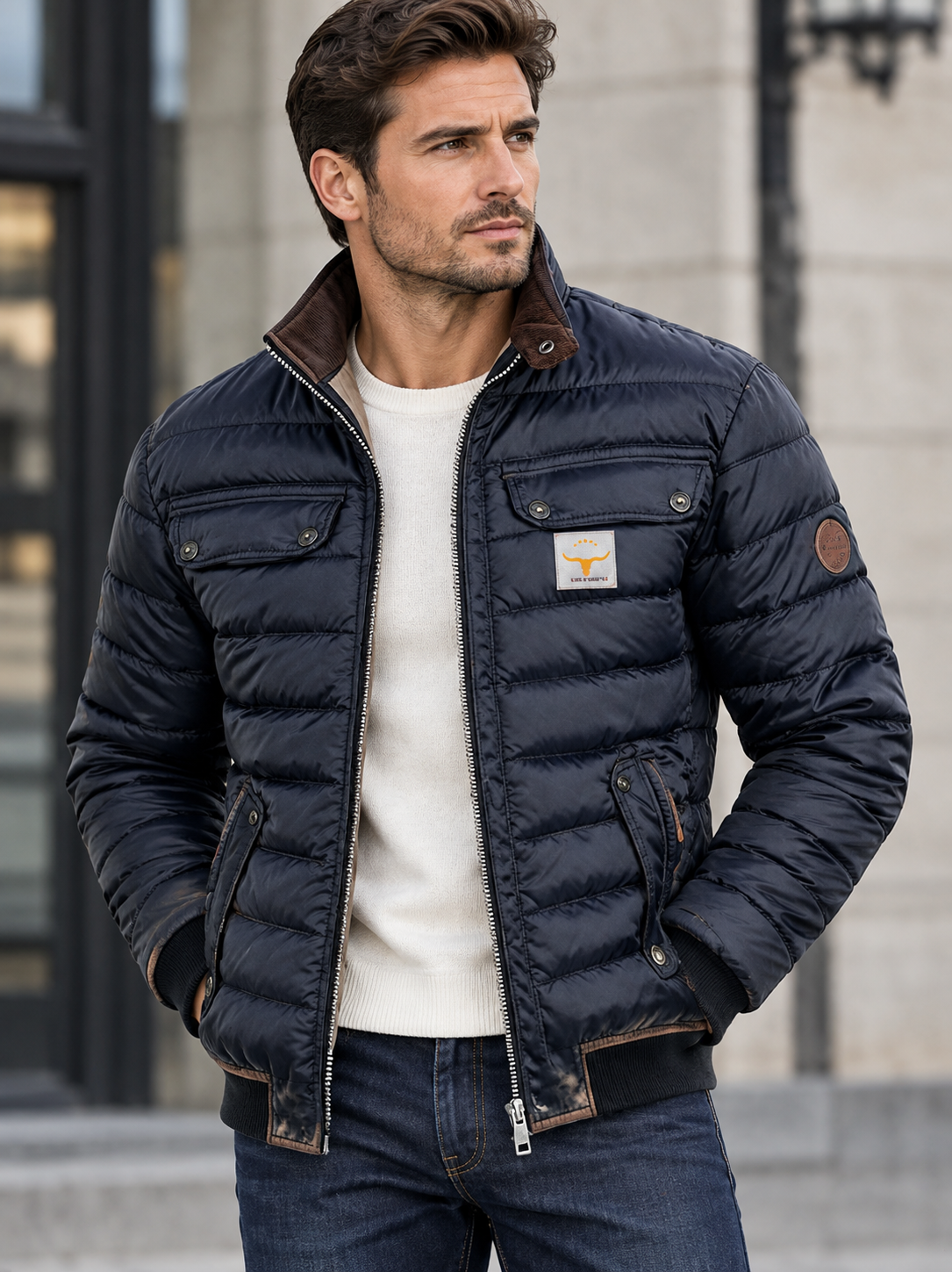 Rückansicht der Herren-Vintage-Jacke mit Stehkragen