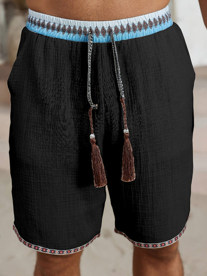 Herren Leinenmix Shorts mit Musterbund seitlich fotografiert