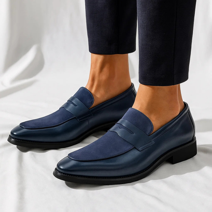Herren Leder Slipper Loafers Schwarz Navy Blau