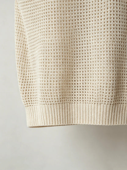 Herren Ärmelloses Strick-Poloshirt Pointelle Strick Schwarz