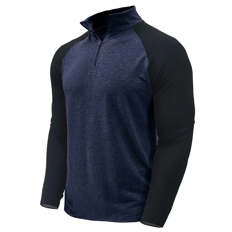 Herren Pullover mit Viertelreißverschluss und Farbblock-Stretch