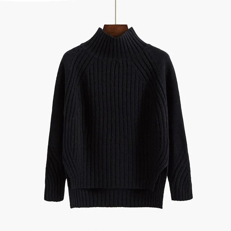 Ribbed turtleneck sweater with relaxed fit