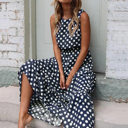 <tc>Tom Hollinger | Sleeveless Polka Dot Print Midi Dress</tc>