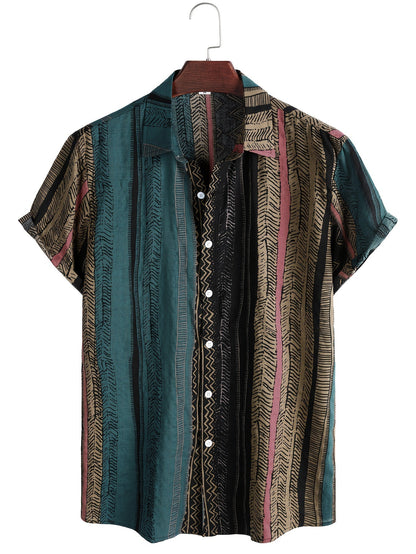 Herren Kurzarmhemd Patchwork Mit Campkragen