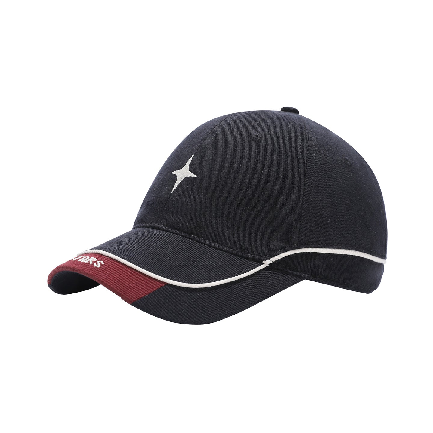 Nahaufnahme des Schirms und der Stickdetails der Cap