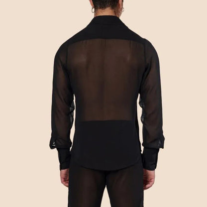 Herren Slim Fit Mesh Langarmshirt Schwarz
