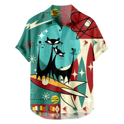 Tom Hollinger | Retro-Print Kurzarmhemd mit Katzenmotiv