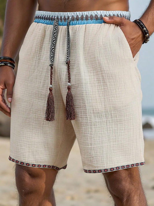 Herren Leinenmix Shorts mit Musterbund in Vorderansicht