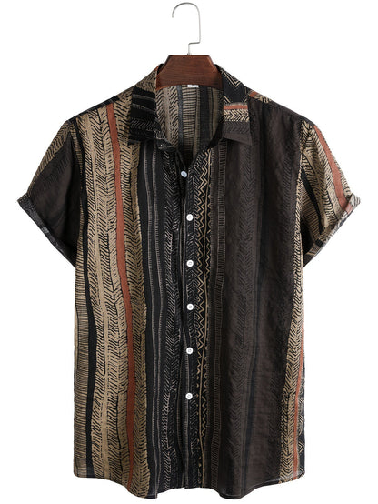Herren Kurzarmhemd Patchwork Mit Campkragen