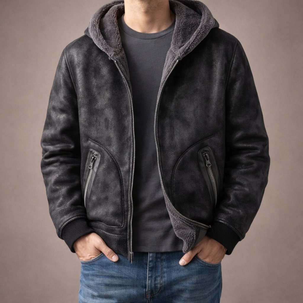 Seitliche Ansicht der warmen Herrenjacke