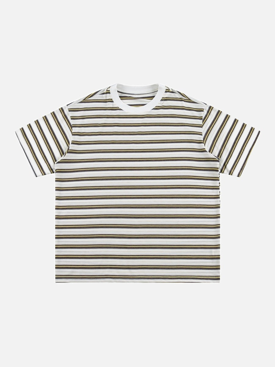 Lässiges gestreiftes Strick-T-Shirt in Braun und Gold