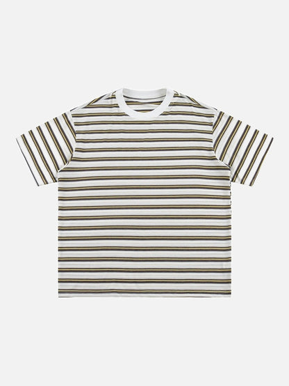Lässiges gestreiftes Strick-T-Shirt in Braun und Gold