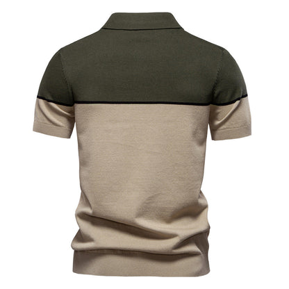 Tom Hollinger | Men's polo shirt with a V-neck, short-sleeved, two-tone, with ribbündchen