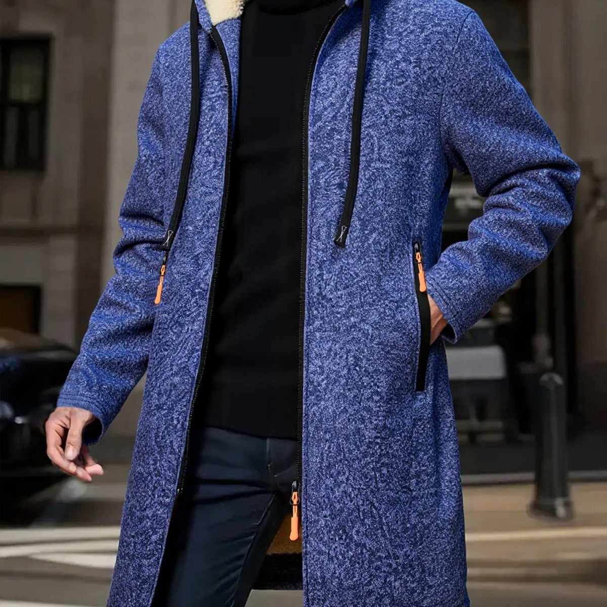 Men's Long Coat With Hood Warm Lined