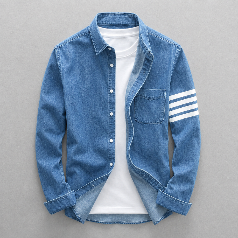 Herren-Denimhemd mit Knopfleiste und langem Arm in Detailansicht